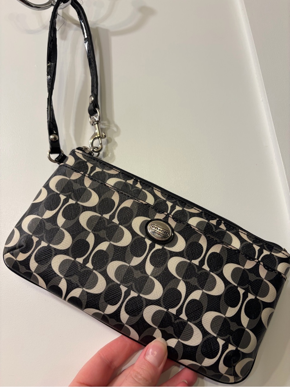 Coach Y2K Signature Black and Cream Wristlet